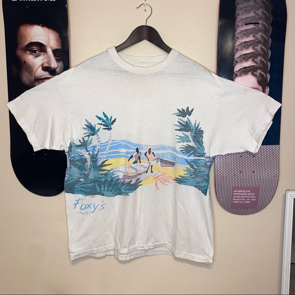 Vintage 90s Beach Island Art All Over Print Tee